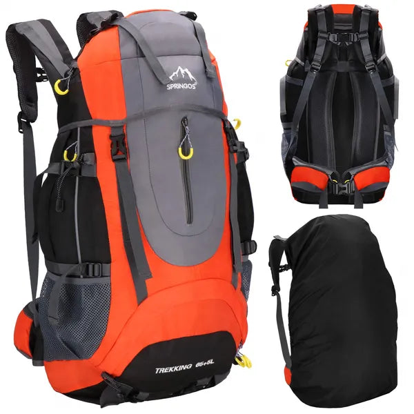 Trekking hátizsák 65+5 L esővédő huzattal, 25 kg teherbírás