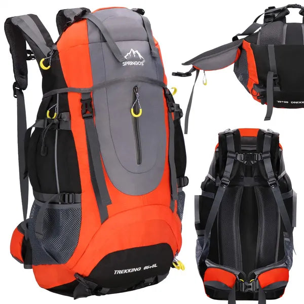 Trekking hátizsák 65+5 L esővédő huzattal, 25 kg teherbírás