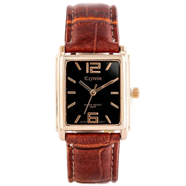 Extreim női karóra réz téglalap tok 34×26 mm, barna szövet szíj