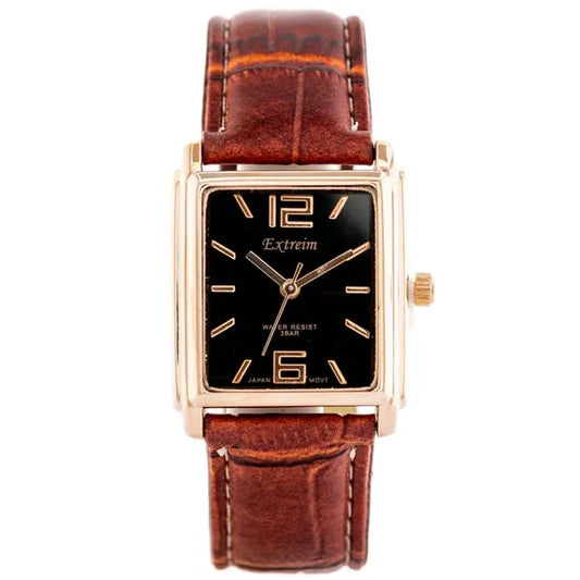 Extreim női karóra réz téglalap tok 34×26 mm, barna szövet szíj