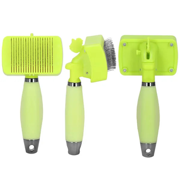 Állatszőr kefe 17 cm, zöld, szilikon markolat, acél tüskék, visszahúzható