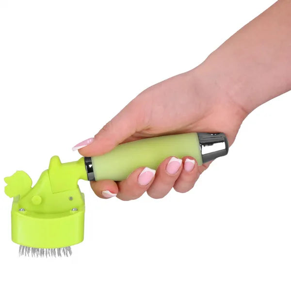 Állatszőr kefe 17 cm, zöld, szilikon markolat, acél tüskék, visszahúzható