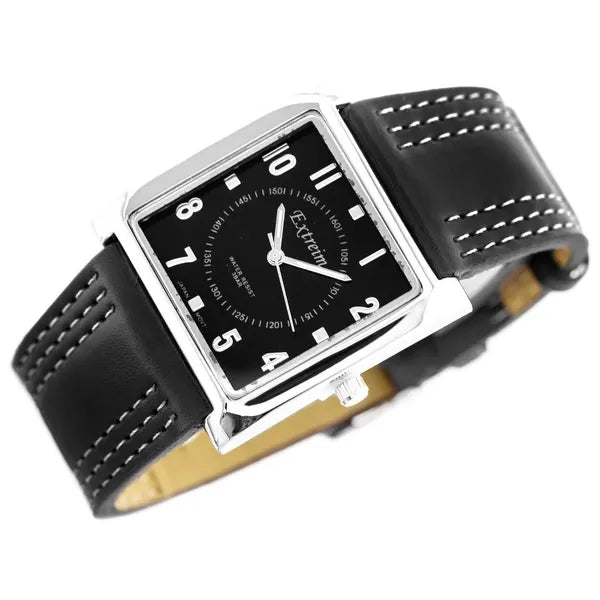 Extreim női kvarc karóra, 34 mm szögletes, fekete számlap, ezüst tok
