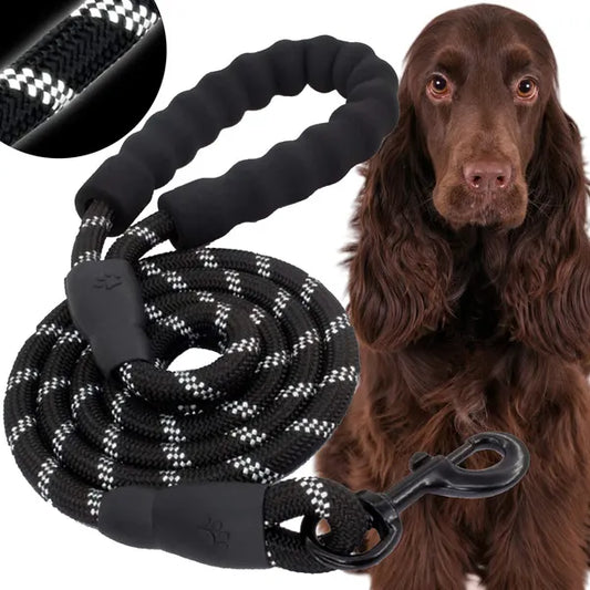 Springos fekete-fehér 3 m nylon kötél kutyapóráz, reflektív, max 50 kg