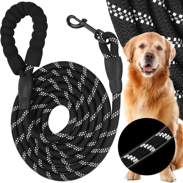 Springos fekete-fehér 3 m nylon kötél kutyapóráz, reflektív, max 50 kg