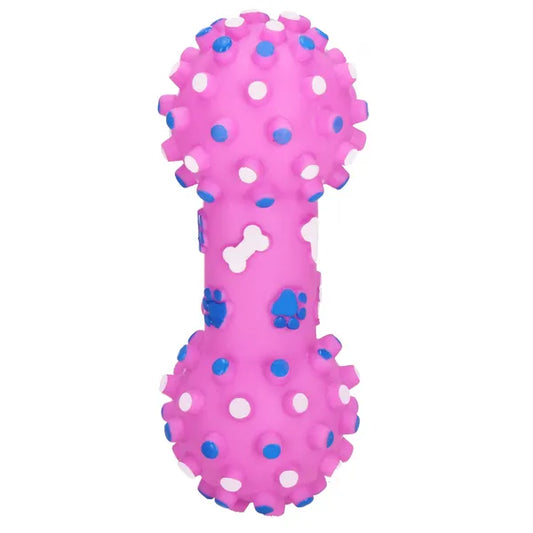 PVC sípoló kutyajáték tüskés labdával, 16 cm, rózsaszín/kék/fehér