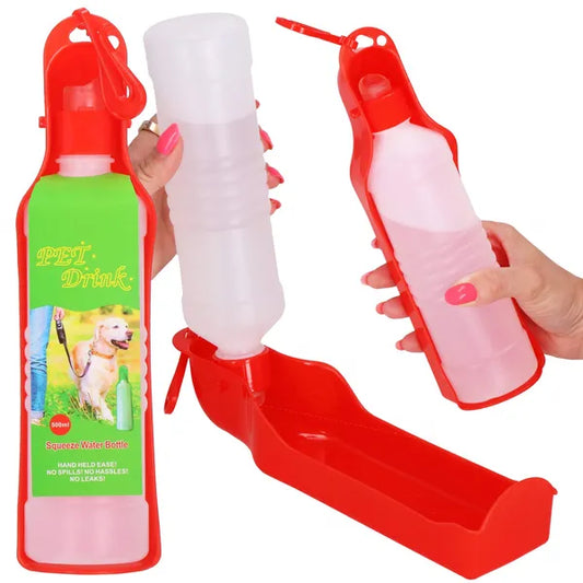 Kutya utazó itatós palack 500 ml, piros/fehér, PP műanyag
