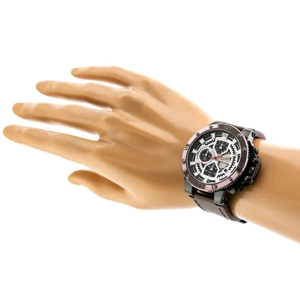 Naviforce férfi kronográf karóra, quartz, bőrszíj, fekete tok, WR30