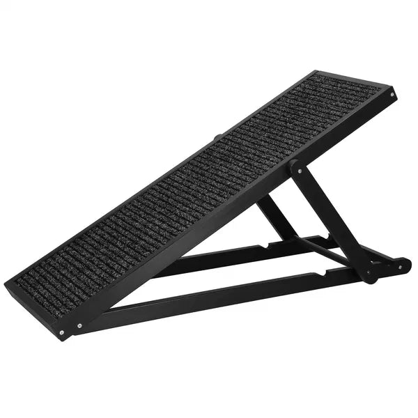 Fekete állítható bükkfa kutyarámpa, 3 szint, 60 kg teherbírás, 103 cm