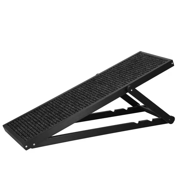Fekete állítható bükkfa kutyarámpa, 3 szint, 60 kg teherbírás, 103 cm