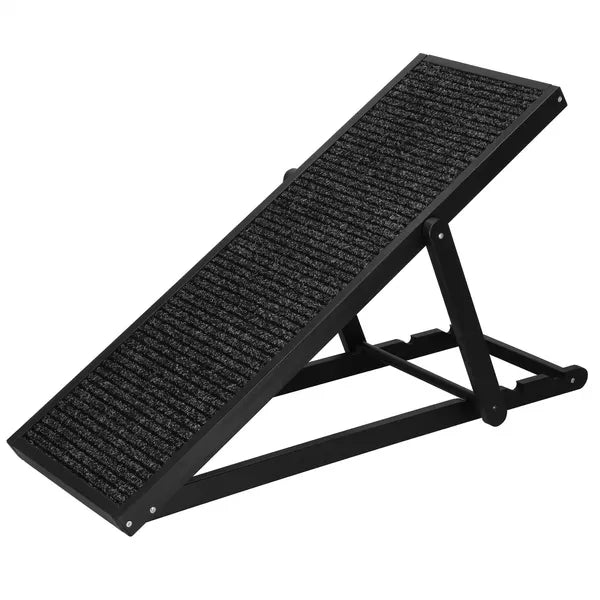 Fekete állítható bükkfa kutyarámpa, 3 szint, 60 kg teherbírás, 103 cm