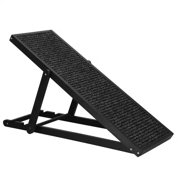 Fekete állítható bükkfa kutyarámpa, 3 szint, 60 kg teherbírás, 103 cm