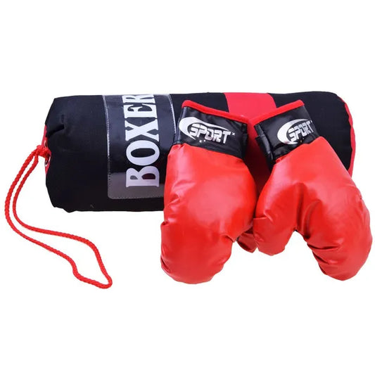 Gyerek boksz szett: műbőr kesztyűk + függesztett bokszzsák 37 cm