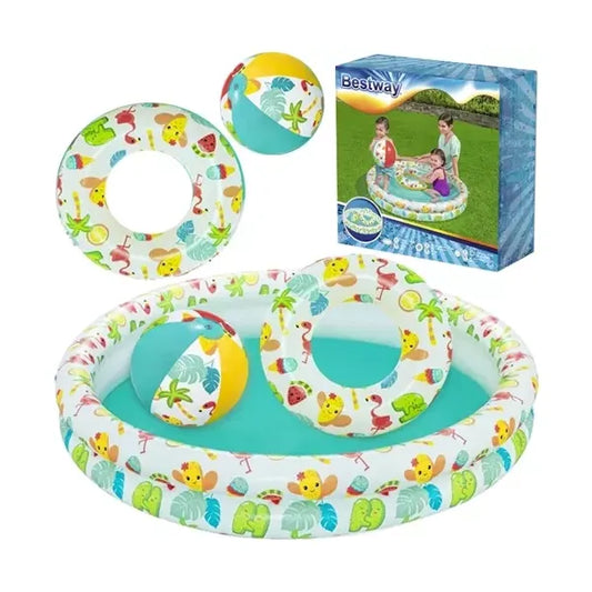 Bestway felfújható gyerekmedence 3az1-ben szett 122x20 cm labdával, úszógumival