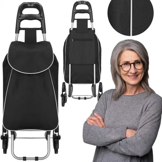 Összecsukható lépcsőjáró bevásárlókocsi, 30 l, 18 kg teherbírás, fekete/szürke