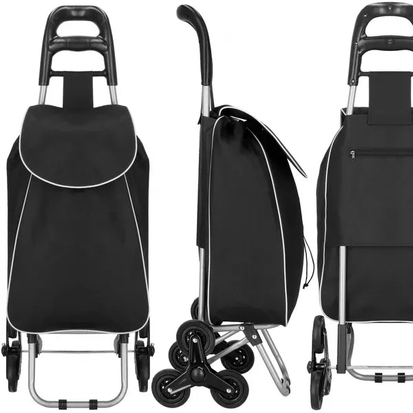 Összecsukható lépcsőjáró bevásárlókocsi, 30 l, 18 kg teherbírás, fekete/szürke