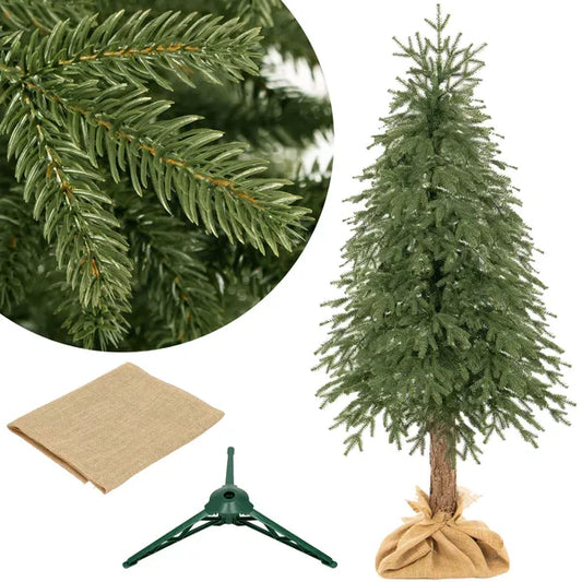 Realisztikus PE luc műfenyő farönkön, 220 cm, sötétzöld