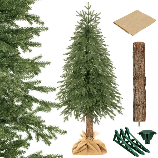 Realisztikus PE luc műfenyő farönkön, 220 cm, sötétzöld