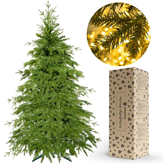 Realisztikus PE lucfenyő 150 cm természetes zöld fém állvánnyal