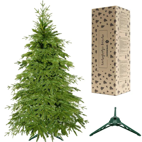 Realisztikus PE lucfenyő 150 cm természetes zöld fém állvánnyal