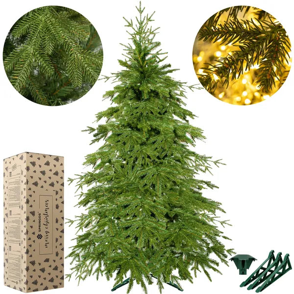 Realisztikus PE lucfenyő 150 cm természetes zöld fém állvánnyal