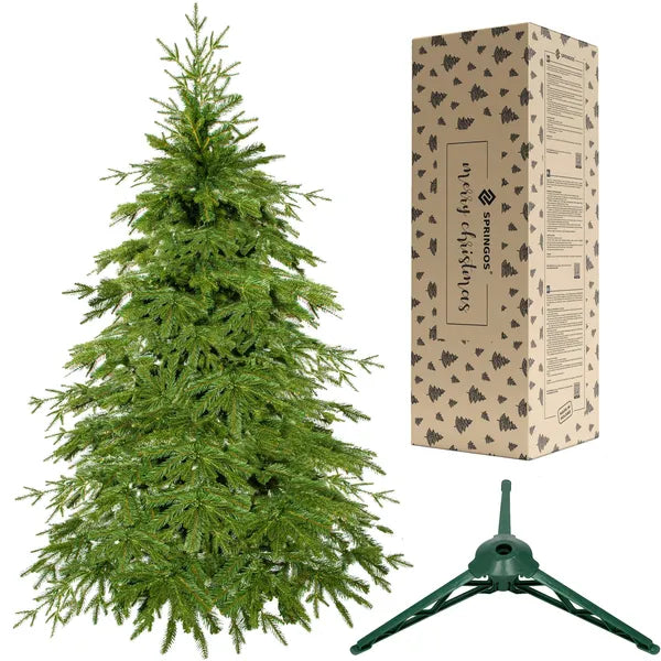 Realisztikus PE lucfenyő 150 cm természetes zöld fém állvánnyal