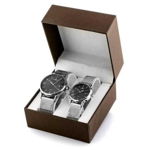 Naviforce NF3008G+L páros karóra szett, ezüst fémszíj, grafit számlap, quartz
