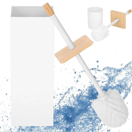 WC kefe fém tartóban bambusz fedéllel, fehér, 40 cm