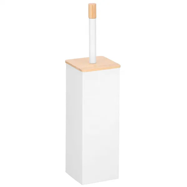 WC kefe fém tartóban bambusz fedéllel, fehér, 40 cm