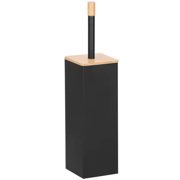 WC-kefe tartó bambusz fedéllel, fekete fém, 40 cm