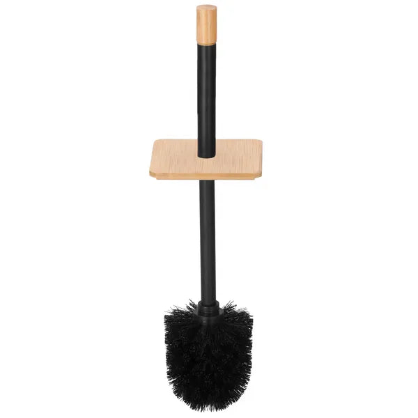 WC-kefe tartó bambusz fedéllel, fekete fém, 40 cm