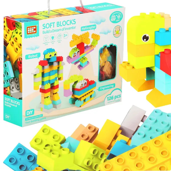 Puha építőkocka készlet 126 db, sokszínű, CE, 3+