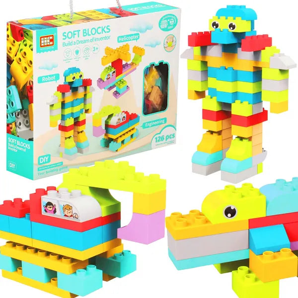 Puha építőkocka készlet 126 db, sokszínű, CE, 3+