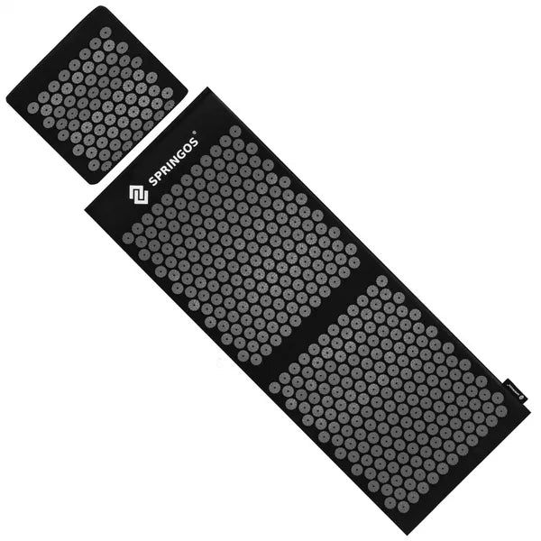 Akupresszúrás matrac párnával és hordtáskával, fekete, 105×40 cm