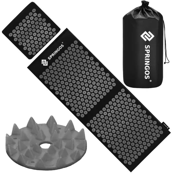 Akupresszúrás matrac párnával és hordtáskával, fekete, 105×40 cm