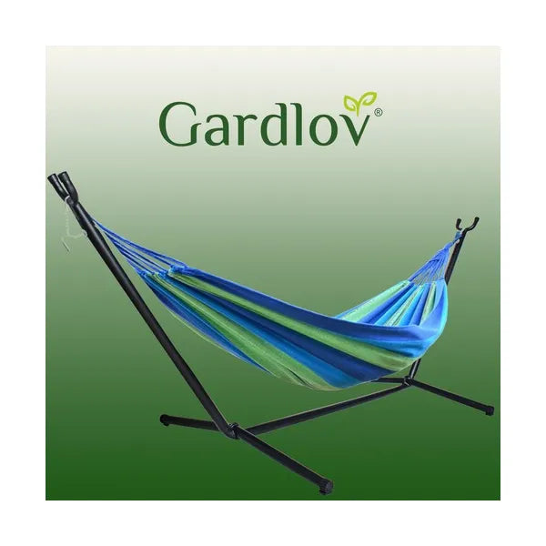Kétszemélyes függőágy acél vázzal 200x150 cm, 200 kg teherbírás