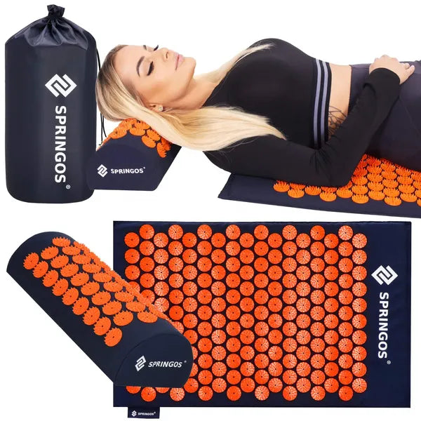 Akupresszúrás matrac + párna szett 65×41 cm, sötétkék-narancs