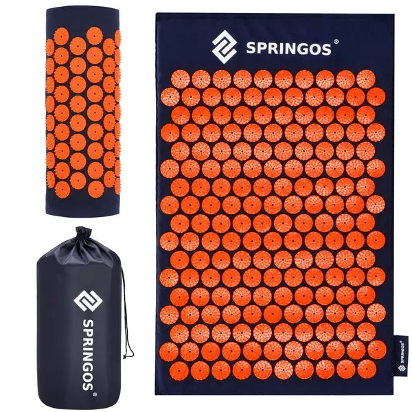 Akupresszúrás matrac + párna szett 65×41 cm, sötétkék-narancs