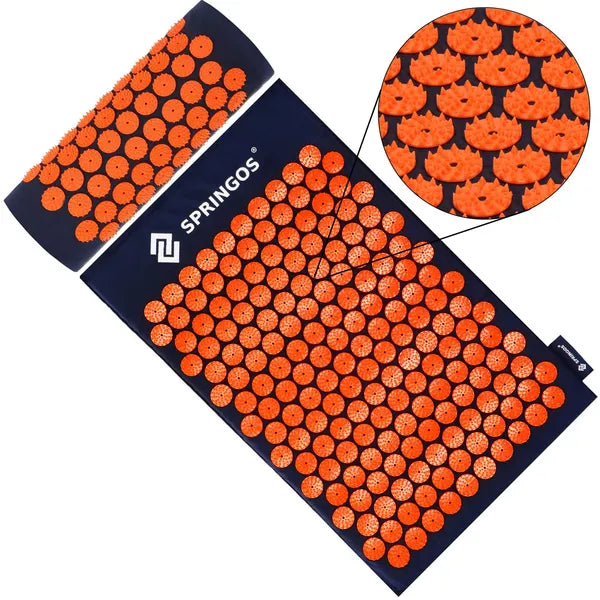 Akupresszúrás matrac + párna szett 65×41 cm, sötétkék-narancs