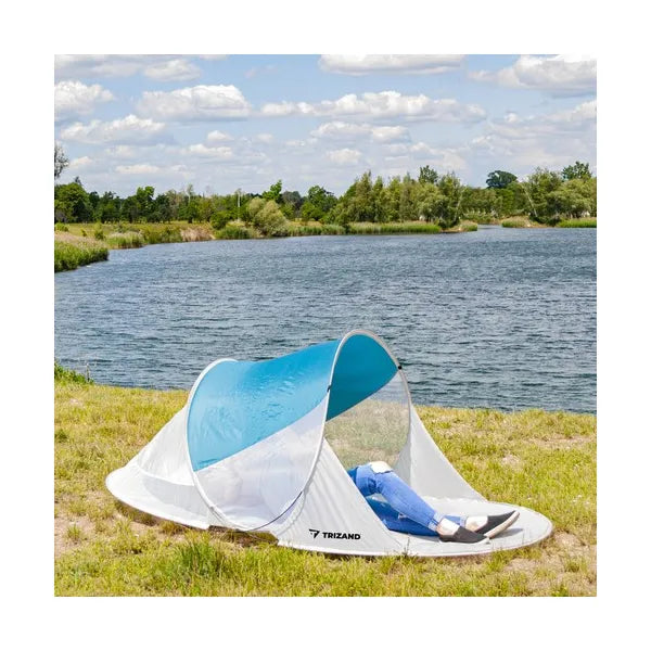 Pop-up strandsátor 220×120×90 cm, kék-szürke UV-védelemmel