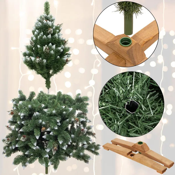 Prémium gyémántfenyő karácsonyfa, 220 cm, zöld-fehér PVC, tobozokkal