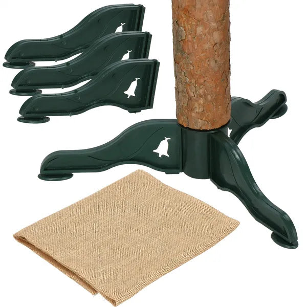 140 cm-es élethű PVC műfenyő fatörzsön, zöld, jutával és tobozokkal