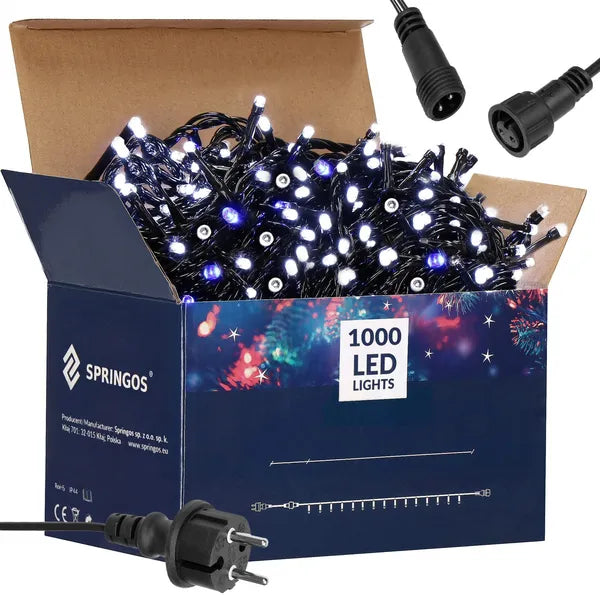 Karácsonyi LED fényfüzér 1000 x mikro LED, 81,5 m, hideg fehér+kék flash, IP44