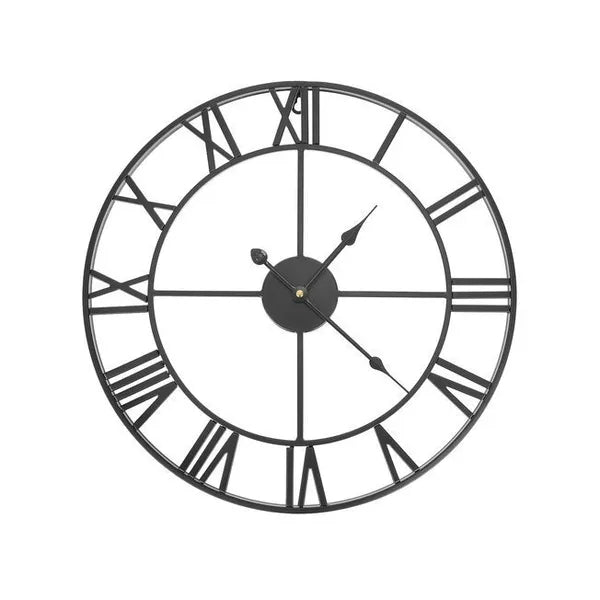 Fekete retro falióra, 47 cm, fém keret, római számok