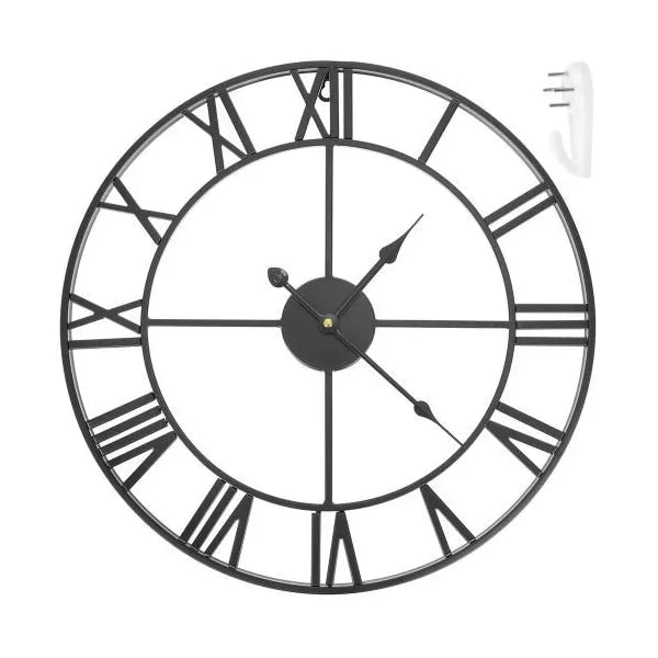 Fekete retro falióra, 47 cm, fém keret, római számok
