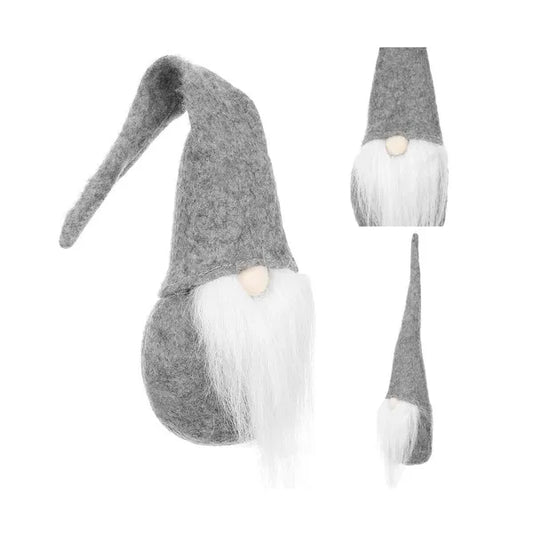 Álló szürke-fehér gnóm figura 30 cm, filc karácsonyi dekor