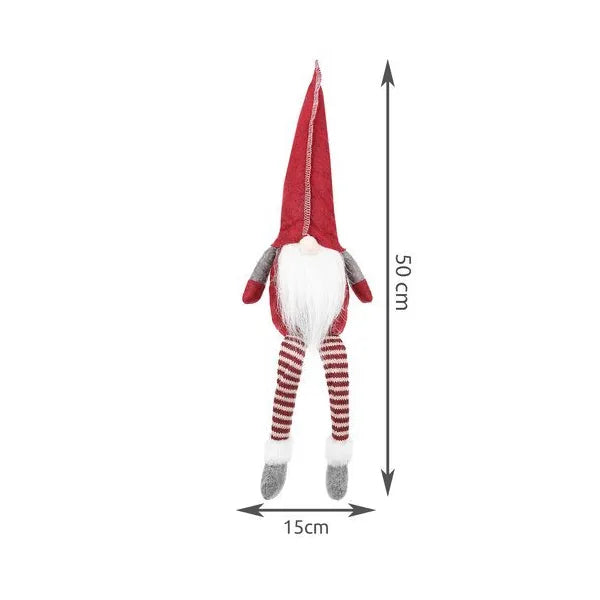 Piros ülő karácsonyi manó, filc figura, 50 cm