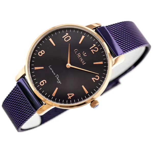 G. Rossi női karóra 40 mm, lila számlap, rózsaarany IPS tok, acél szíj