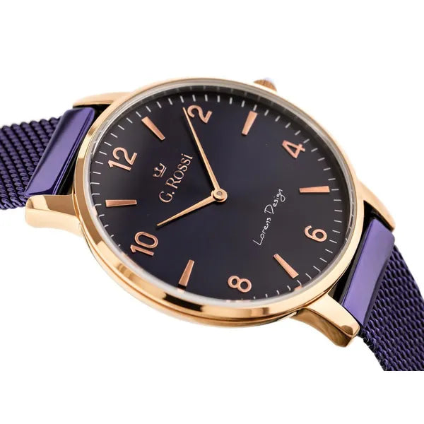 G. Rossi női karóra 40 mm, lila számlap, rózsaarany IPS tok, acél szíj