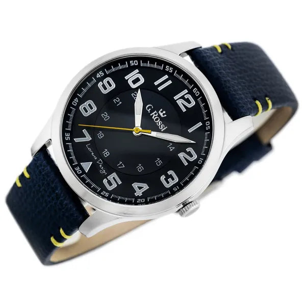 G. Rossi férfi karóra, kék számlap, bőrszíj, 44 mm, WR30